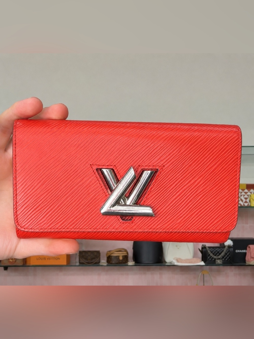 Preowned Louis Vuitton Red Epi Leather Wallet with Silver LV Twist Logo